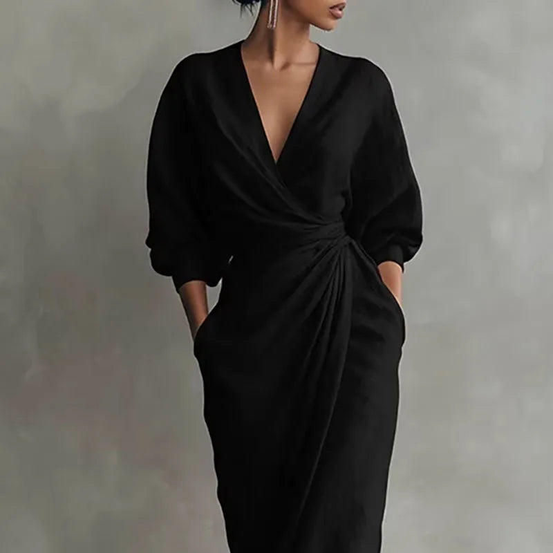 Linda - Boho V Neck Wrap Waist Maxi Dress