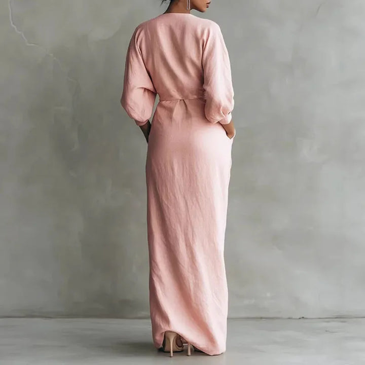 Linda - Boho V Neck Wrap Waist Maxi Dress
