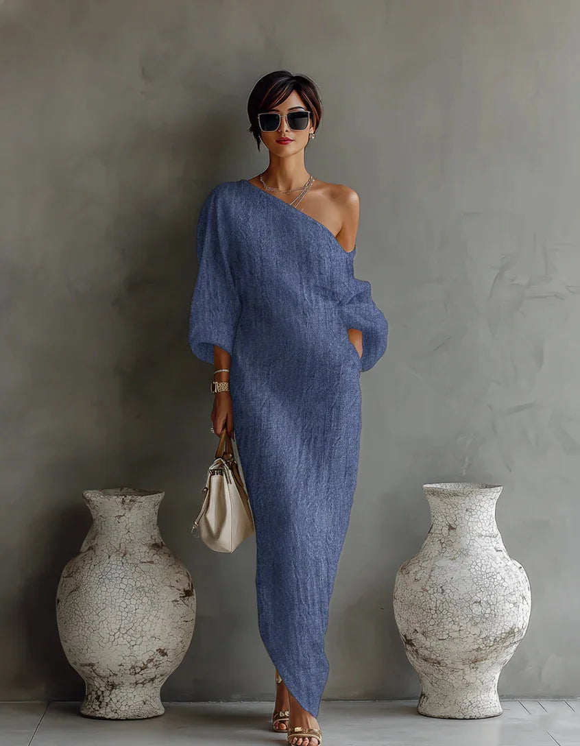 Daisy - Women Linen One Shoulder Maxi Dress
