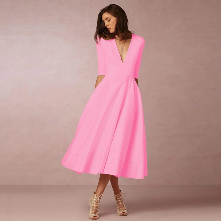 Donna - Women Elegant Pleated Dress in Semi Formal A Line Style