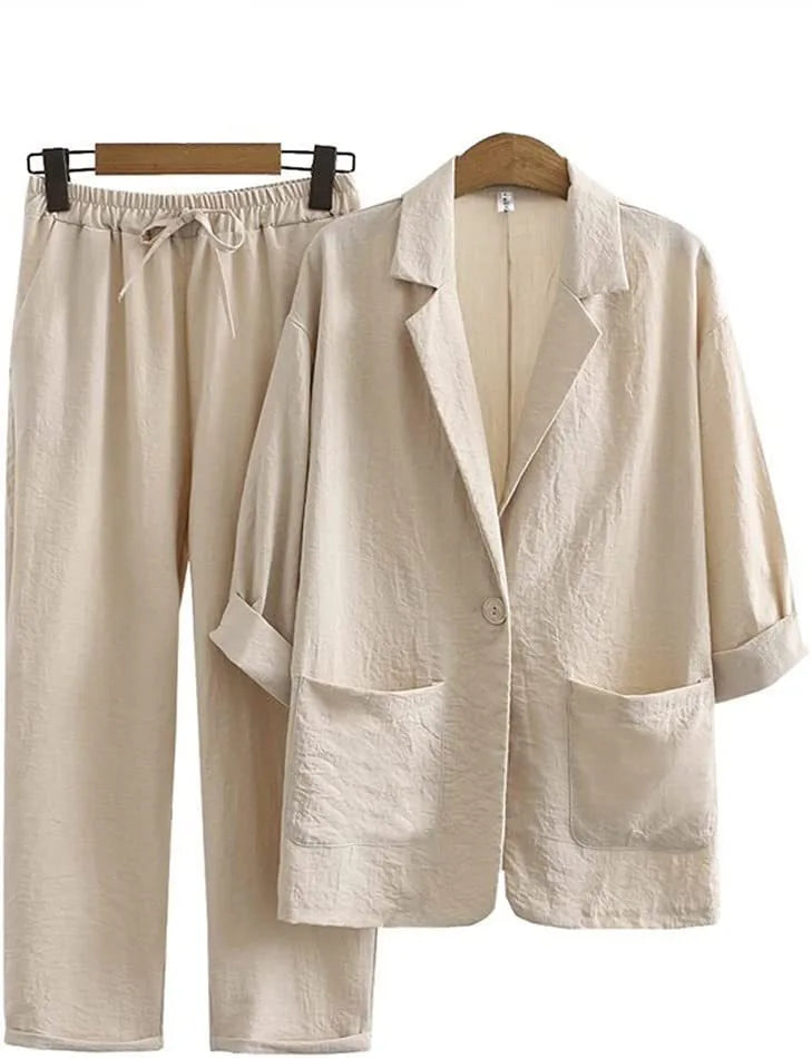 Maya - Casual Linen Vacation Matching Blazer Set
