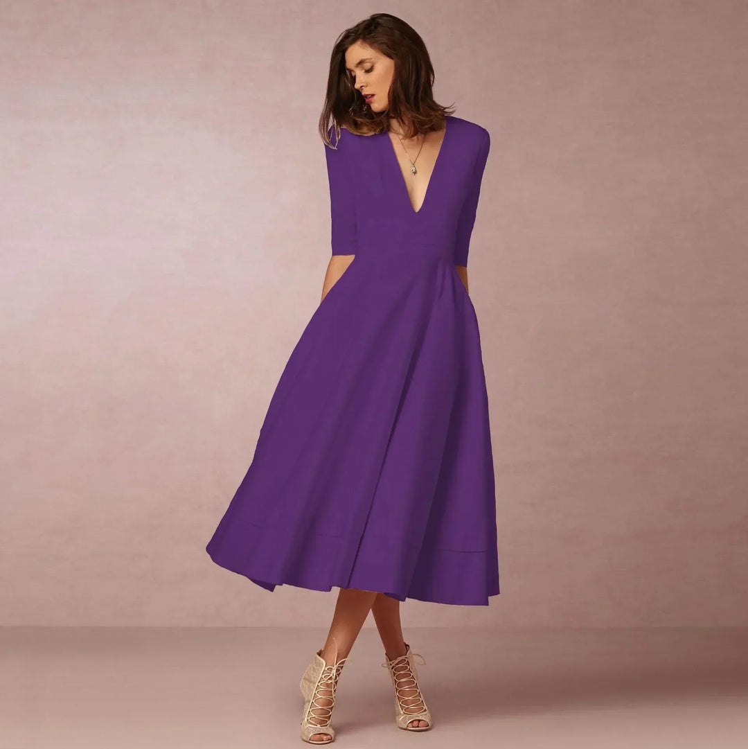 Donna - Women Elegant Pleated Dress in Semi Formal A Line Style