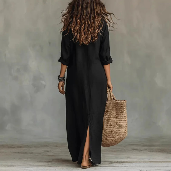 Agnes - Chic Boho Linen Long Shirt Dress