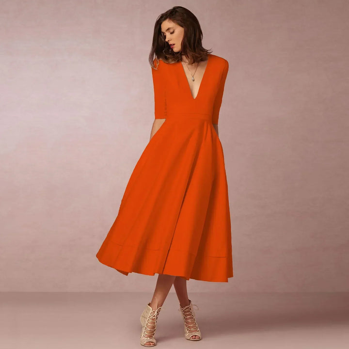 Donna - Women Elegant Pleated Dress in Semi Formal A Line Style