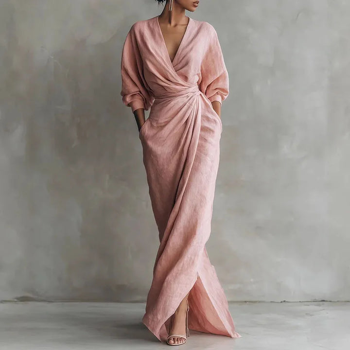 Linda - Boho V Neck Wrap Waist Maxi Dress