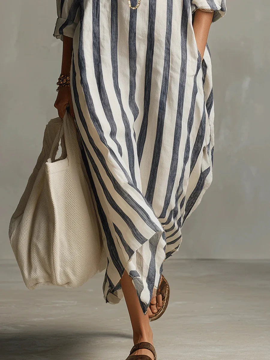 Lucy - Women Boho Chic Linen Shirt Maxi Dress
