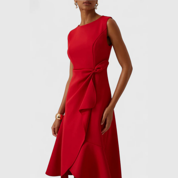 Sheila - Draped Asymmetric Formal Midi Dress