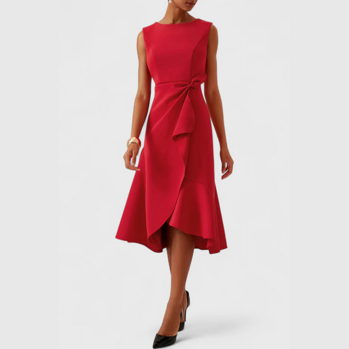 Sheila - Draped Asymmetric Formal Midi Dress