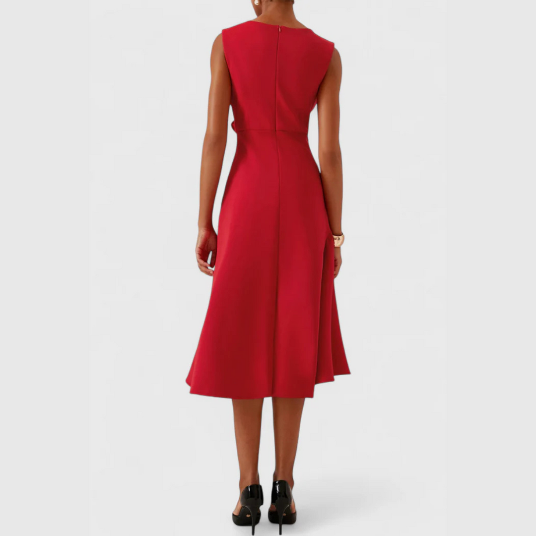 Sheila - Draped Asymmetric Formal Midi Dress