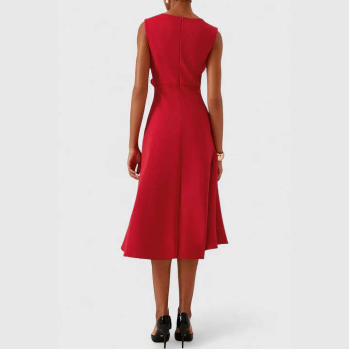 Sheila - Draped Asymmetric Formal Midi Dress
