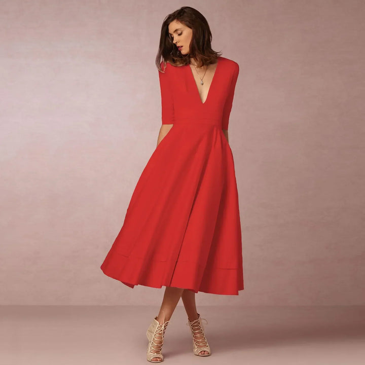 Donna - Women Elegant Pleated Dress in Semi Formal A Line Style