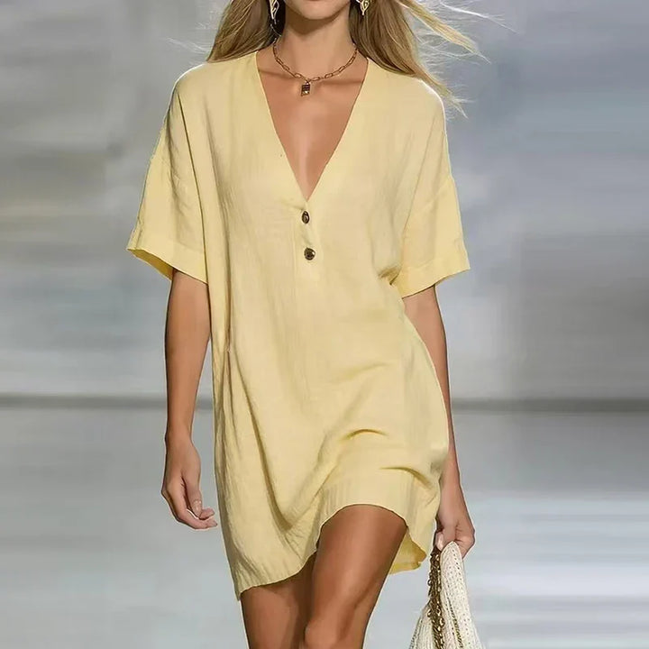 Sofia - Women’s Chic Button-Front Linen Shirt Dress