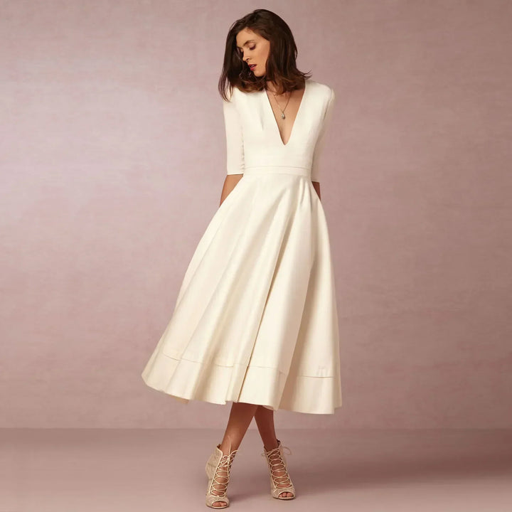 Donna - Women Elegant Pleated Dress in Semi Formal A Line Style