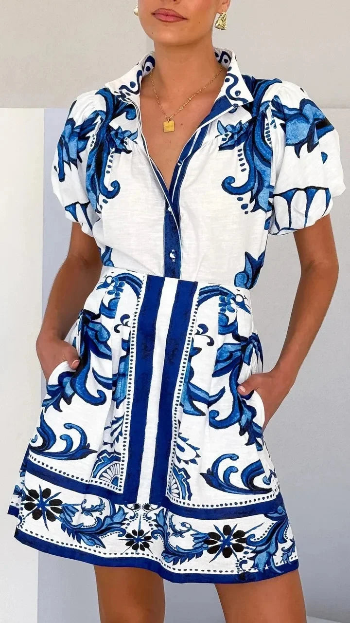 Isla | Women's Floral Puff Sleeve Mini Shirt Sundress