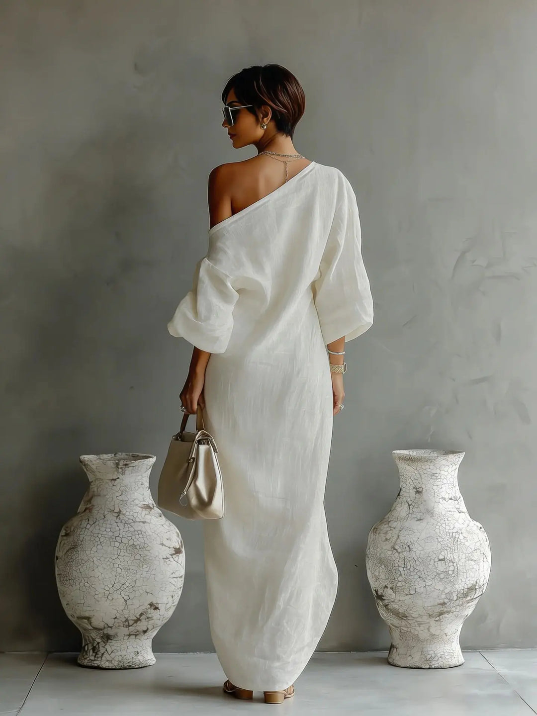 Daisy - Women Linen One Shoulder Maxi Dress