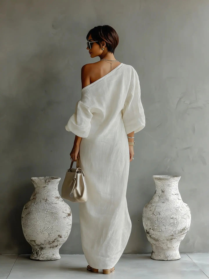 Daisy - Women Linen One Shoulder Maxi Dress