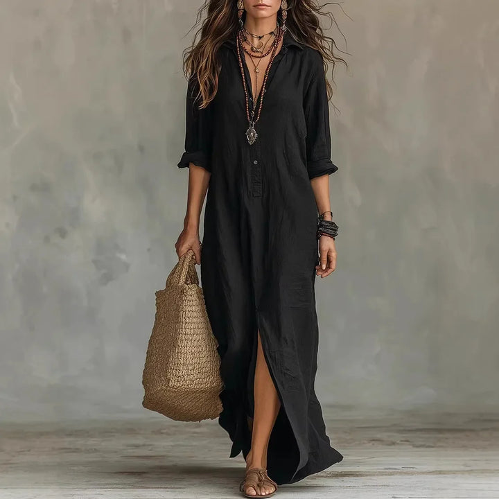 Agnes - Chic Boho Linen Long Shirt Dress