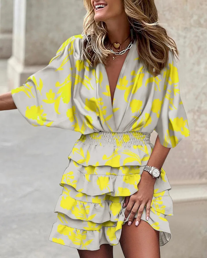 Makayla | Women’s Boho Printed Ruffle Mini Dress