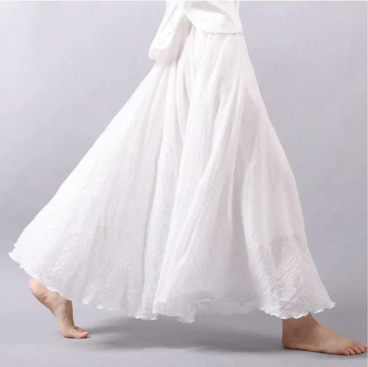 Vangie | Women Bohemian Linen Maxi Skirt with Elastic Waistband