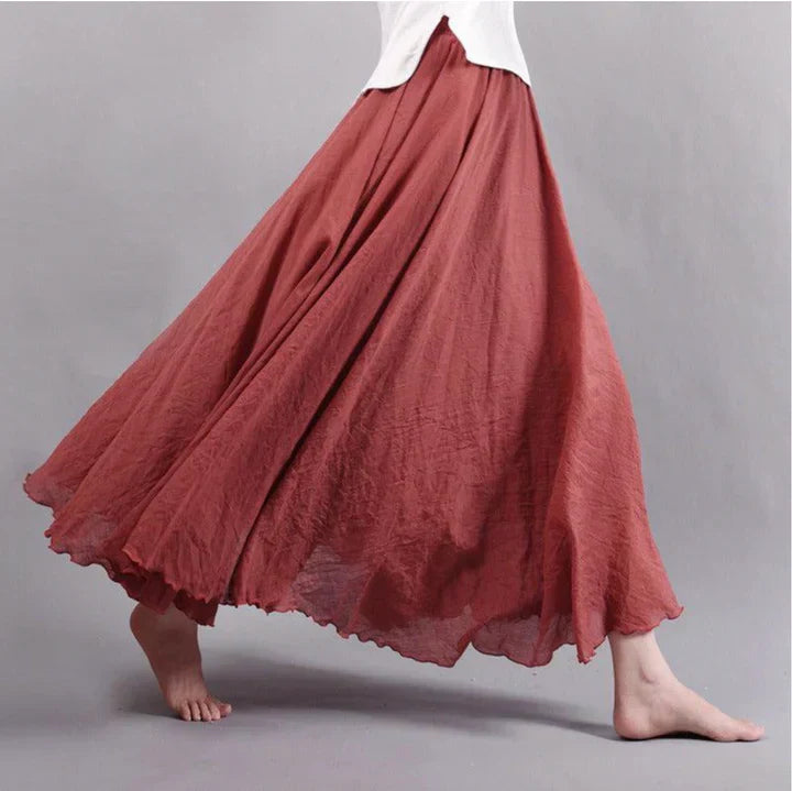 Vangie | Women Bohemian Linen Maxi Skirt with Elastic Waistband
