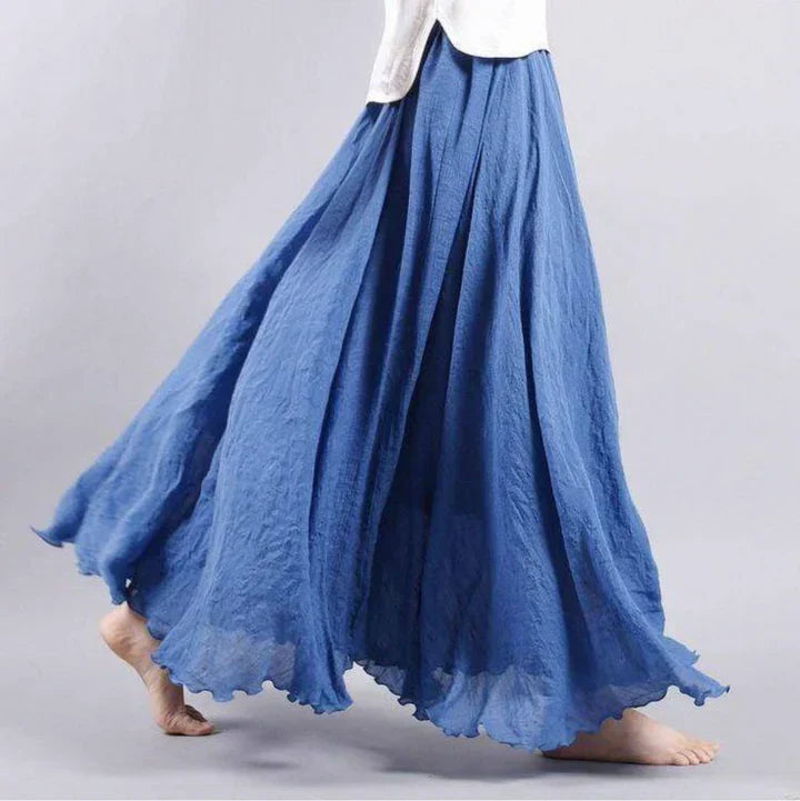 Vangie | Women Bohemian Linen Maxi Skirt with Elastic Waistband