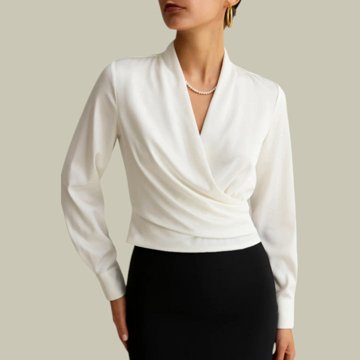 Ruby | Women’s Wrap Front Long Sleeve Satin Blouses
