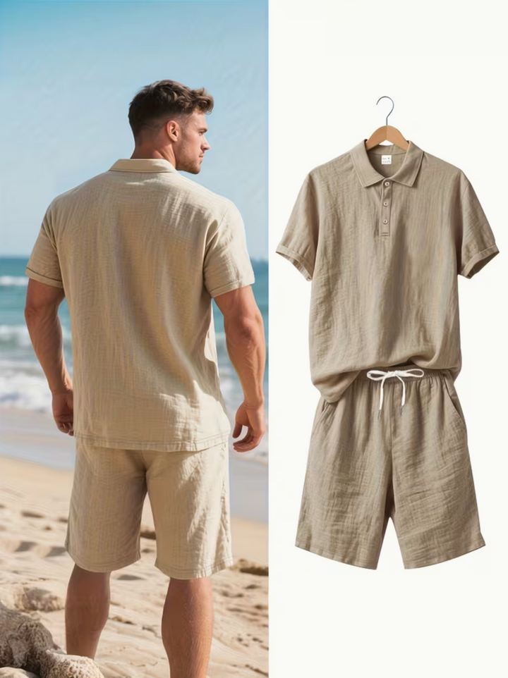 Ross - Men's Linen Premium Polo Shirt And Shorts Summer Set