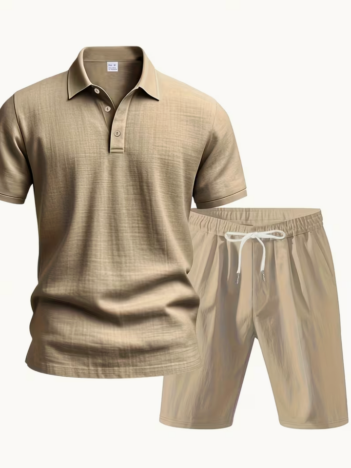 Ross - Men's Linen Premium Polo Shirt And Shorts Summer Set