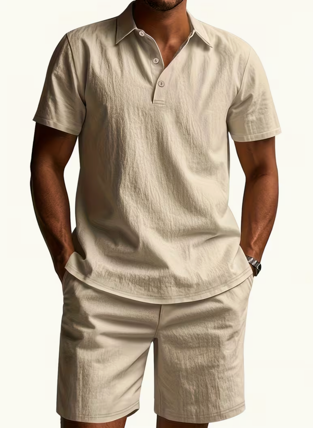 Ross - Men's Linen Premium Polo Shirt And Shorts Summer Set