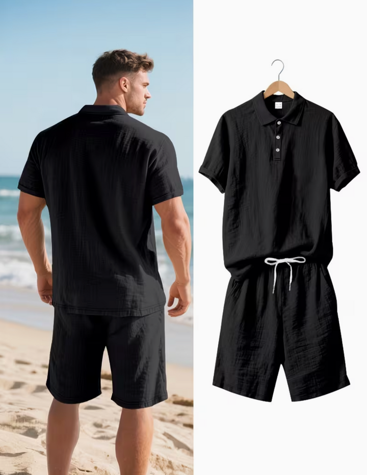 Ross - Men's Linen Premium Polo Shirt And Shorts Summer Set