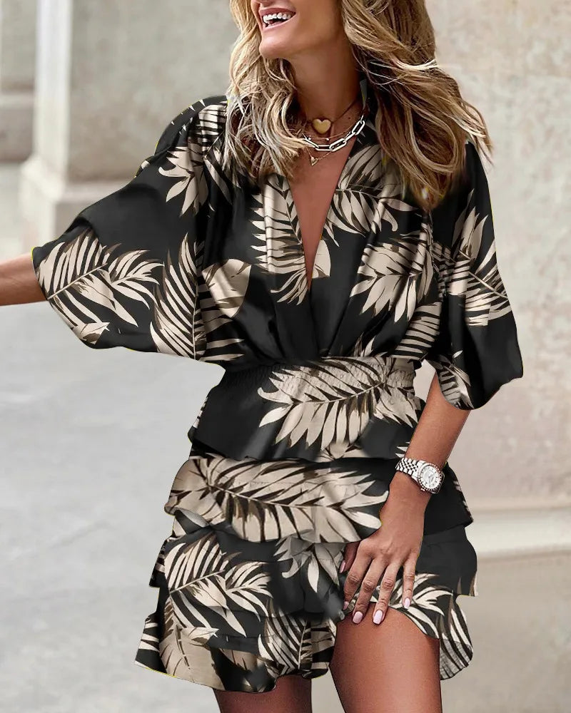 Makayla | Women’s Boho Printed Ruffle Mini Dress