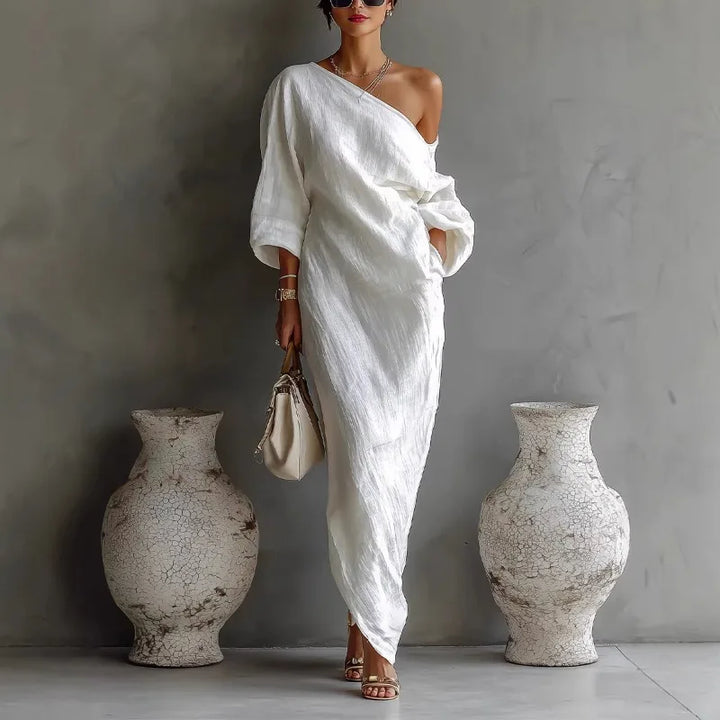 Daisy - Women Linen One Shoulder Maxi Dress