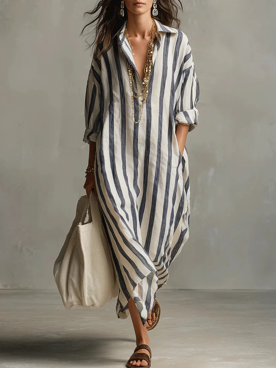 Lucy - Women Boho Chic Linen Shirt Maxi Dress