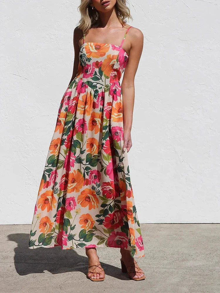 Isadora Women’s Floral Backless Slip Maxi Dress