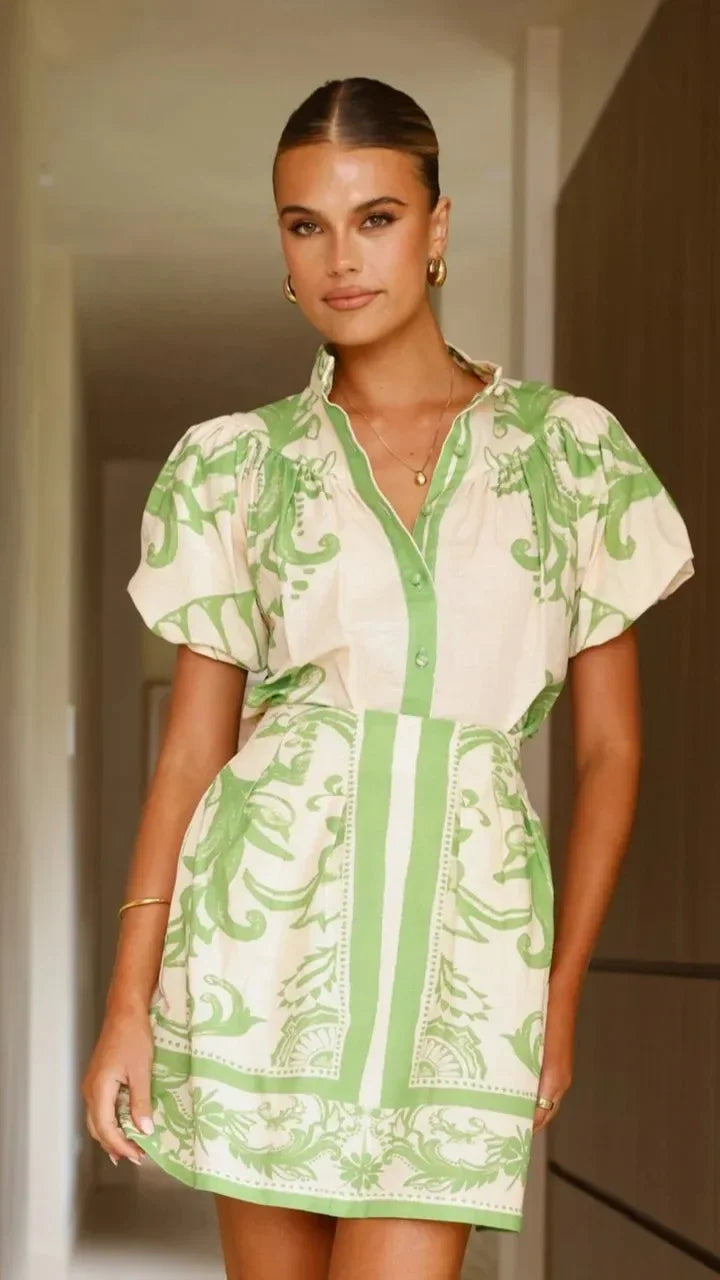 Isla | Women's Floral Puff Sleeve Mini Shirt Sundress