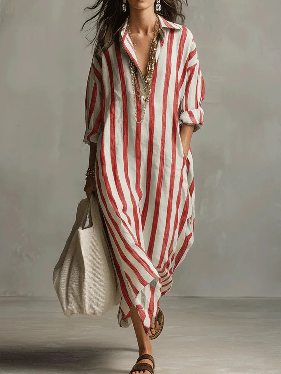 Lucy - Women Boho Chic Linen Shirt Maxi Dress