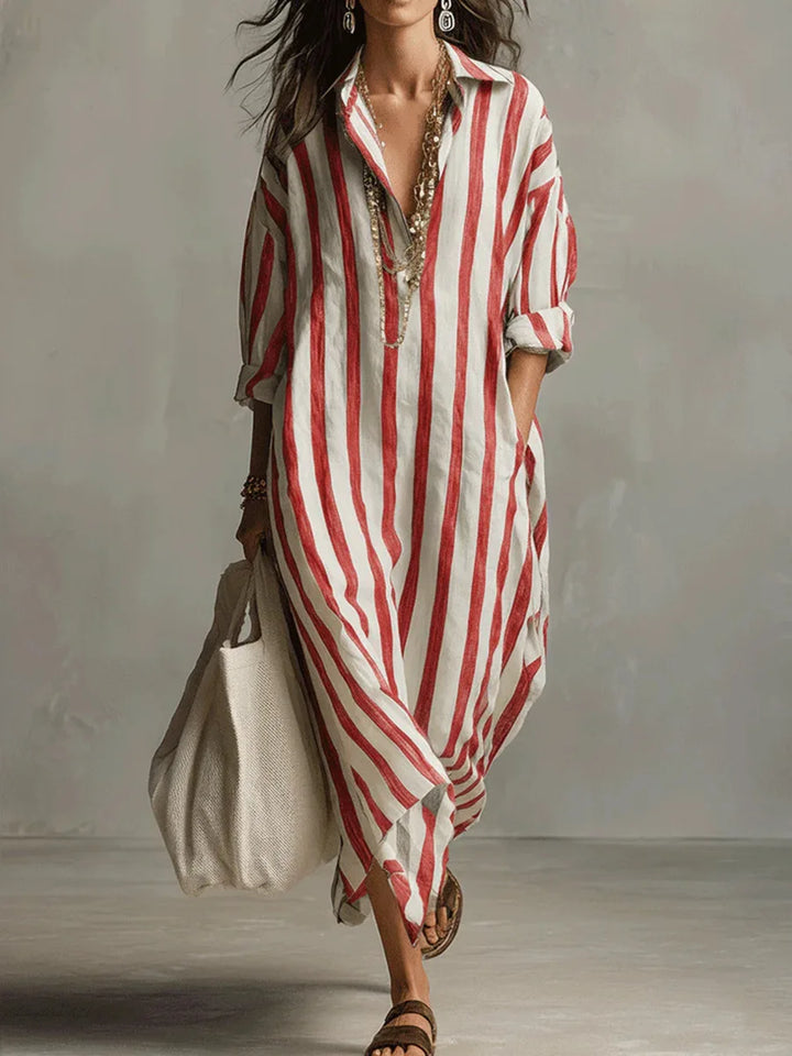 Lucy - Women Boho Chic Linen Shirt Maxi Dress