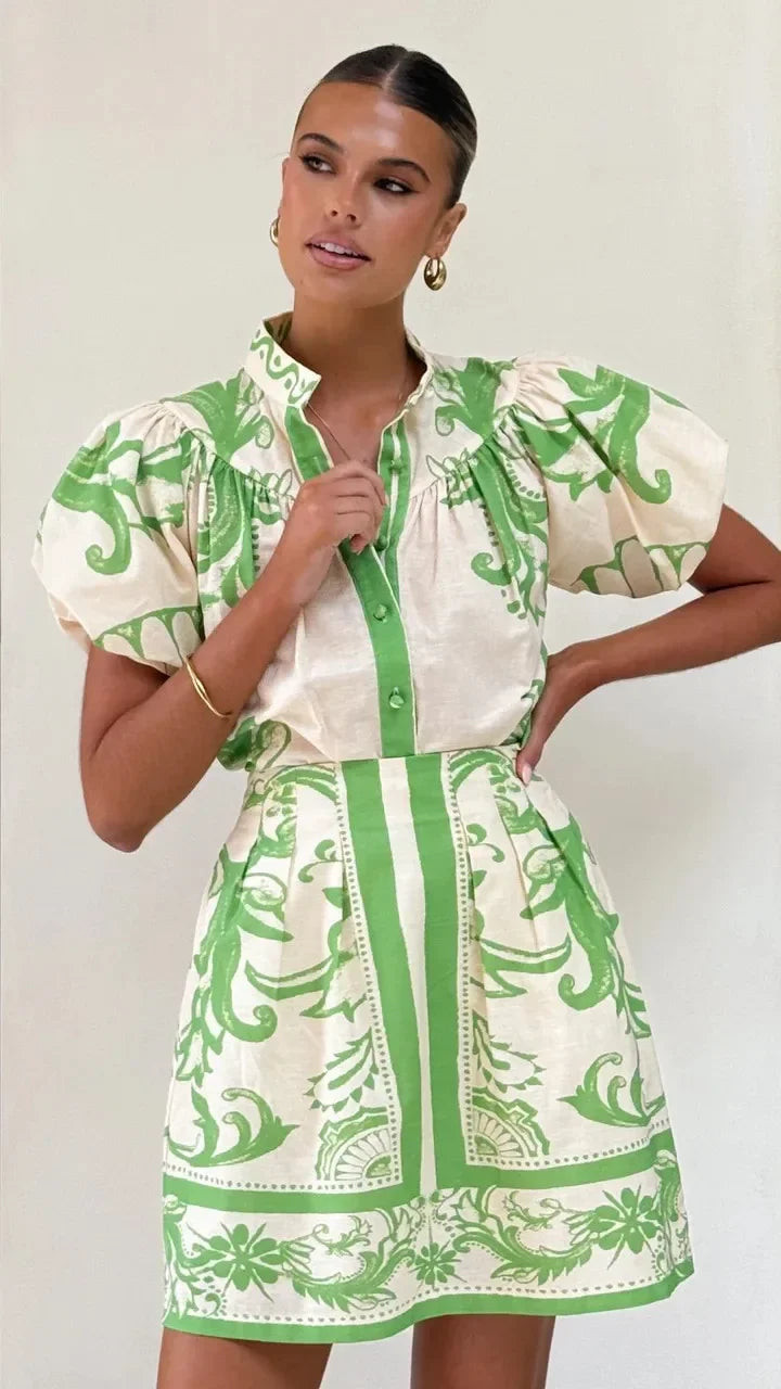 Isla | Women's Floral Puff Sleeve Mini Shirt Sundress
