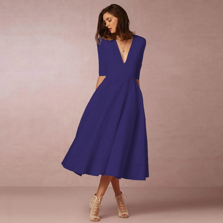 Donna - Women Elegant Pleated Dress in Semi Formal A Line Style