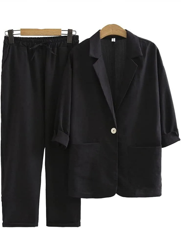 Maya - Casual Linen Vacation Matching Blazer Set