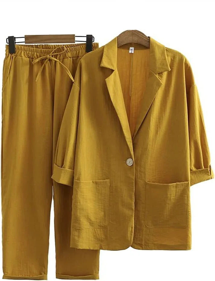 Maya - Casual Linen Vacation Matching Blazer Set