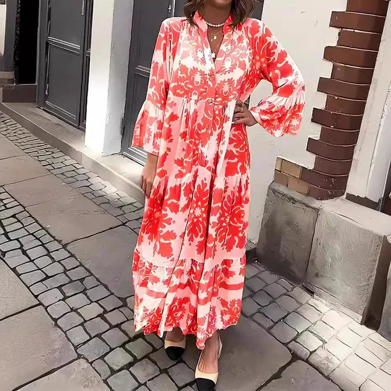 Chloe | Women Boho Printed Long Sleeve Midi Dress