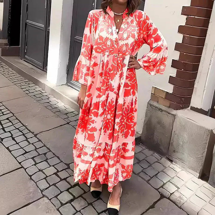 Chloe | Women Boho Printed Long Sleeve Midi Dress