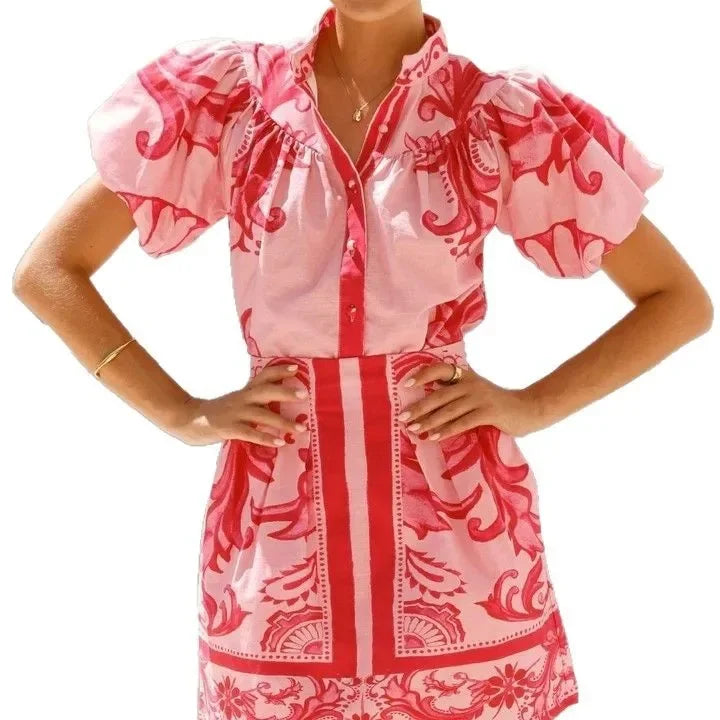 Isla | Women's Floral Puff Sleeve Mini Shirt Sundress