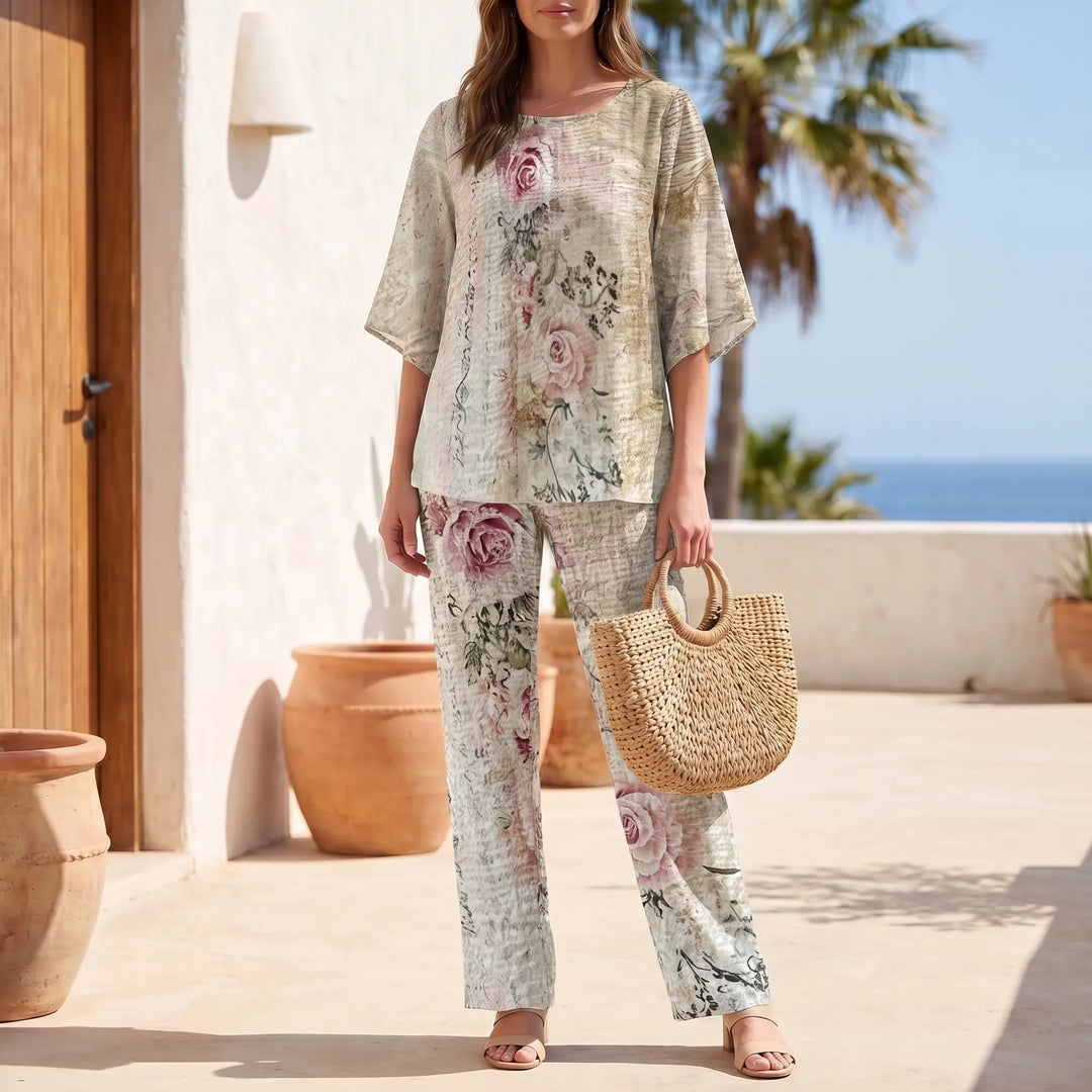 Rose | Women's Summer Floral Wide-Leg Pants Set