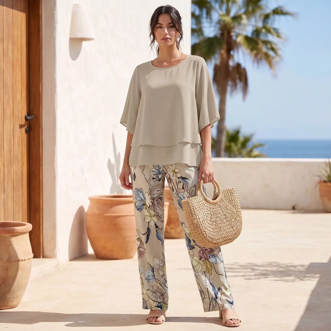 Rose | Women's Summer Floral Wide-Leg Pants Set