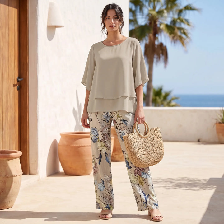 Rose | Women's Summer Floral Wide-Leg Pants Set