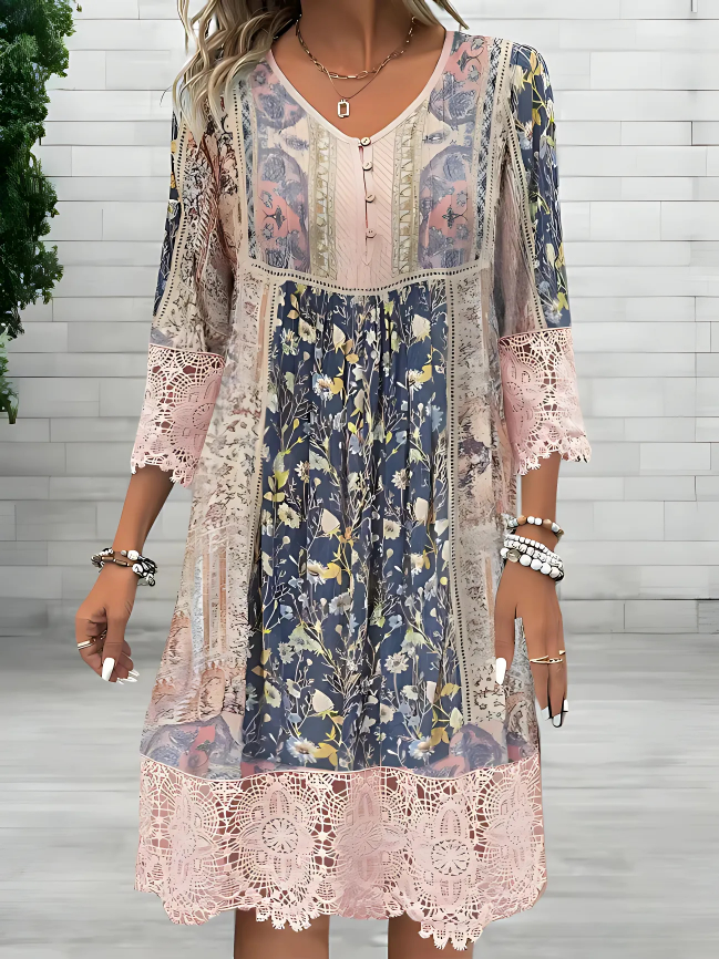 Blair | Women's Boho Printed V Neck Midi Dress