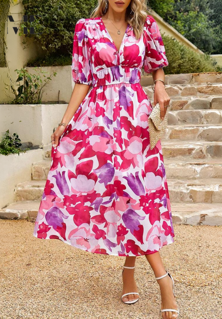 Ruby | Women’s Abstract Print Belted Midi Dress