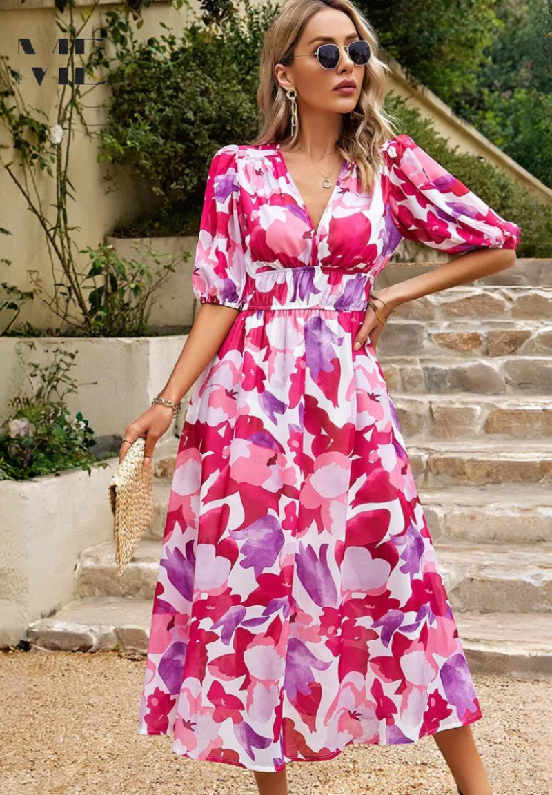 Ruby | Women’s Abstract Print Belted Midi Dress